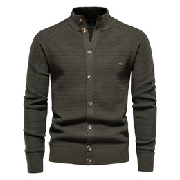 Luxurious Cotton Mock Neck Cardigan for Men