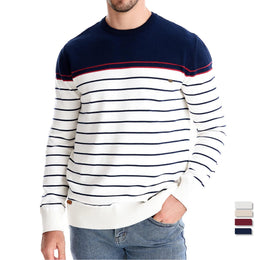 Striped Casual O-neck Cotton Pullover for Men